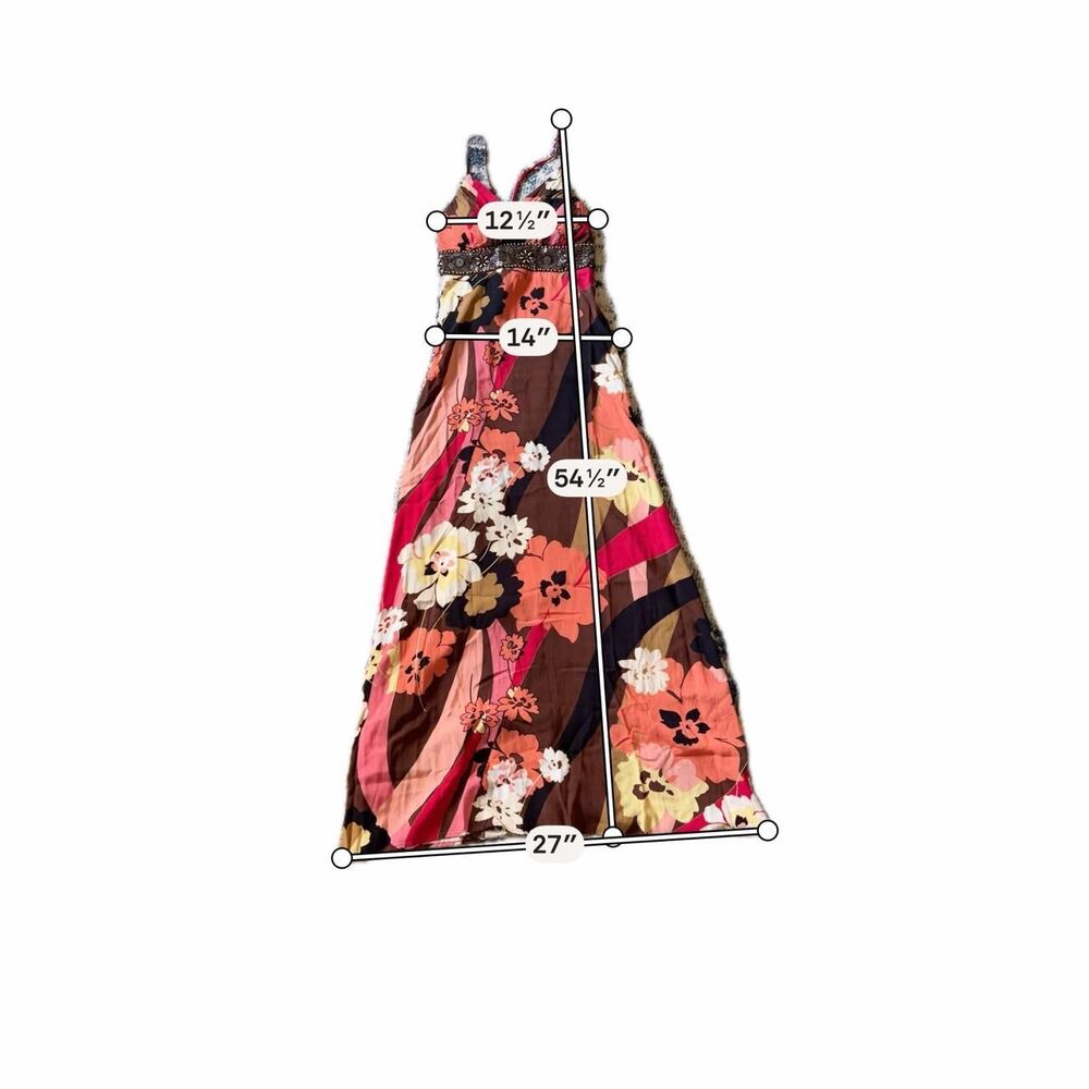B. Darlin Y2K Floral Maxi Dress Pink Brown Black Stripe Fairycore Medium 1776514 - Picture 2 of 8